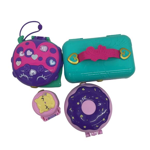 Used Polly Pocket Play Set LOT Cases Compacts Doughnut Shaped - Picture 1 of 5